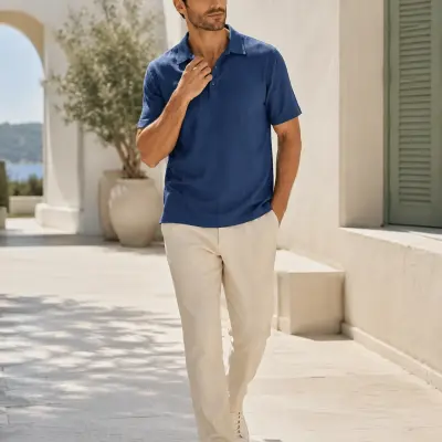 Regular-Fit Linen Polo T-Shirt