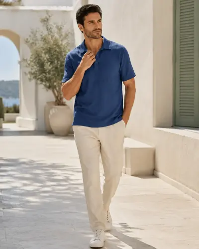Regular-Fit Linen Polo T-Shirt