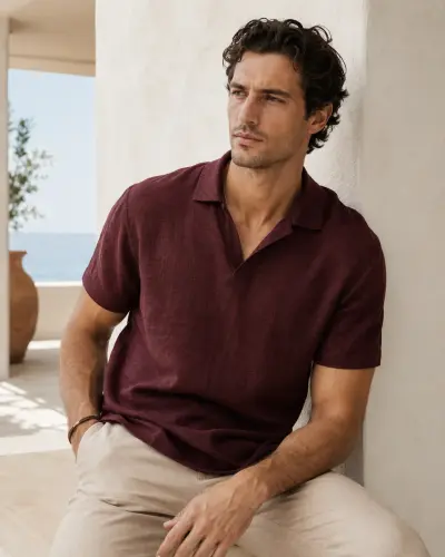 Linen Blend Luxe Polo T-Shirt