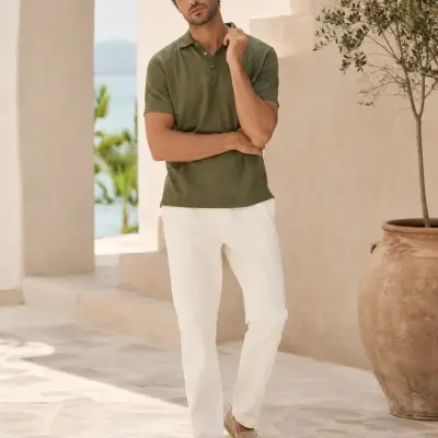 Merlot Olive Green Linen Polo T-Shirt