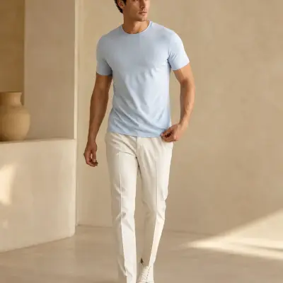 Light Blue Bear Logo Crew-Neck T-Shirt