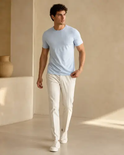 Light Blue Bear Logo Crew-Neck T-Shirt