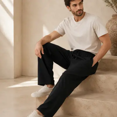 Black Relaxed-Fit Cotton Linen Trousers