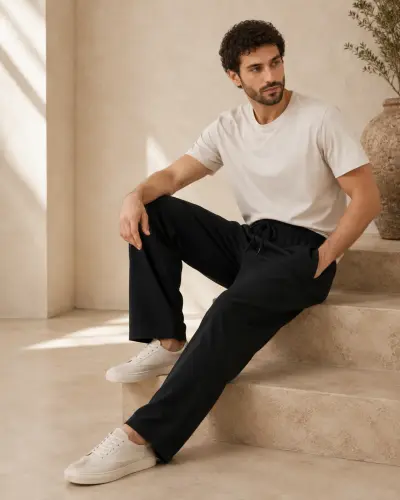 Black Relaxed-Fit Cotton Linen Trousers