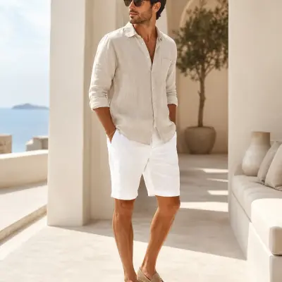 Straight-Fit Cotton Linen Shorts