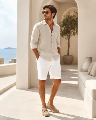 Straight-Fit Cotton Linen Shorts